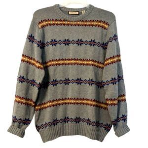 GH Bass Crew Neck Sweater Mens Large Grandpa Pullover Fair Isle Nordic Ski Knit
